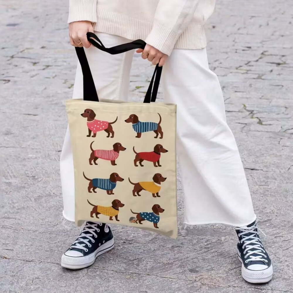 “Dachshunds in Sweaters” Polyester Tote Shopping Bag (BRAND-NEW & SO CUTE!) - Picture 1 of 5